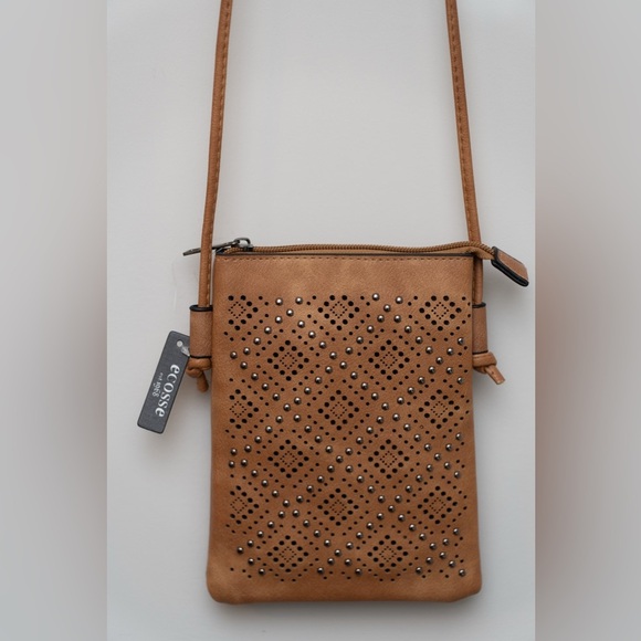 Tan Vegan Leather Studded Crossbody Bag - Picture 2 of 6